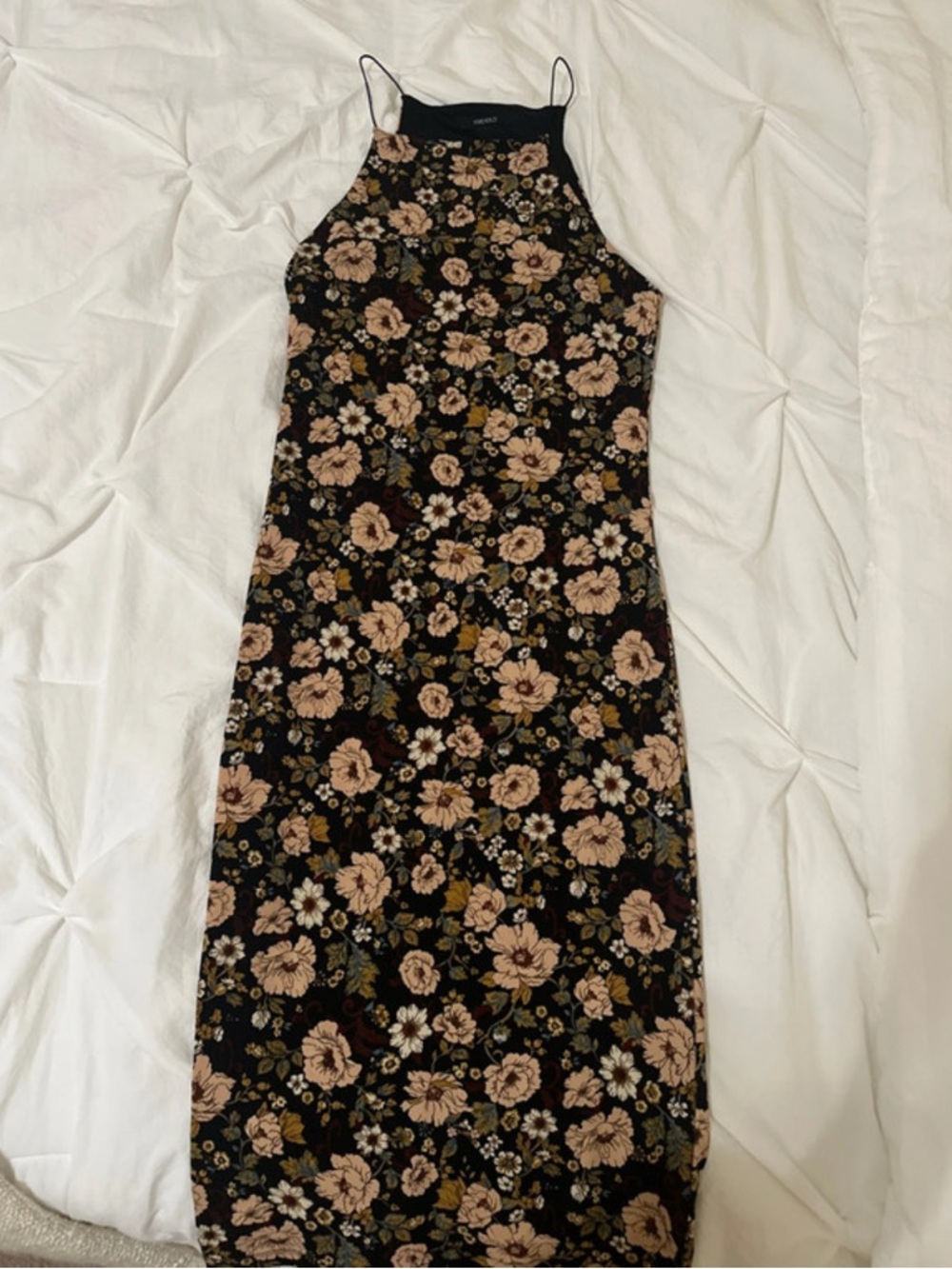 Forever 21 Black Maxi Dress with Beige Floral Print